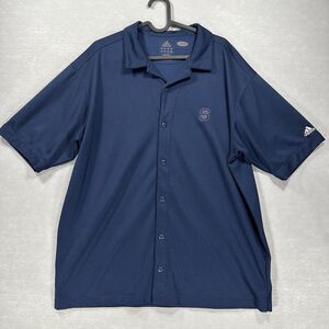 NC State Men’s L Adidas Climalite Navy Blue Waffle Pattern Full Button Shirt